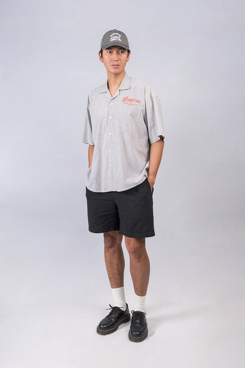 ATELIER Grey Boxy-Fit Open Collar Shirt