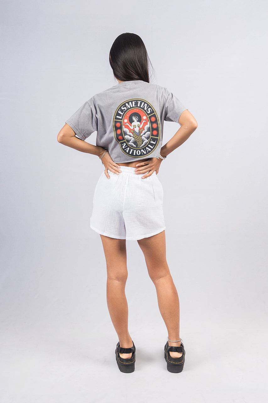ARIEL Grey Wash Regular-Fit Crop Top