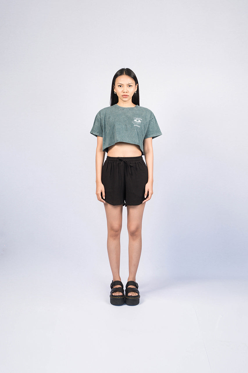BIRD Olive Green Wash Regular-Fit Crop Top