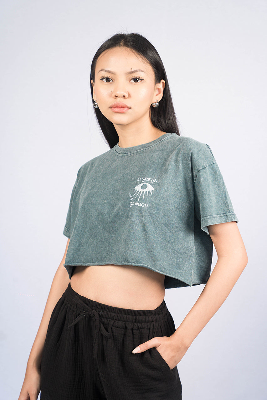BIRD Olive Green Wash Regular-Fit Crop Top