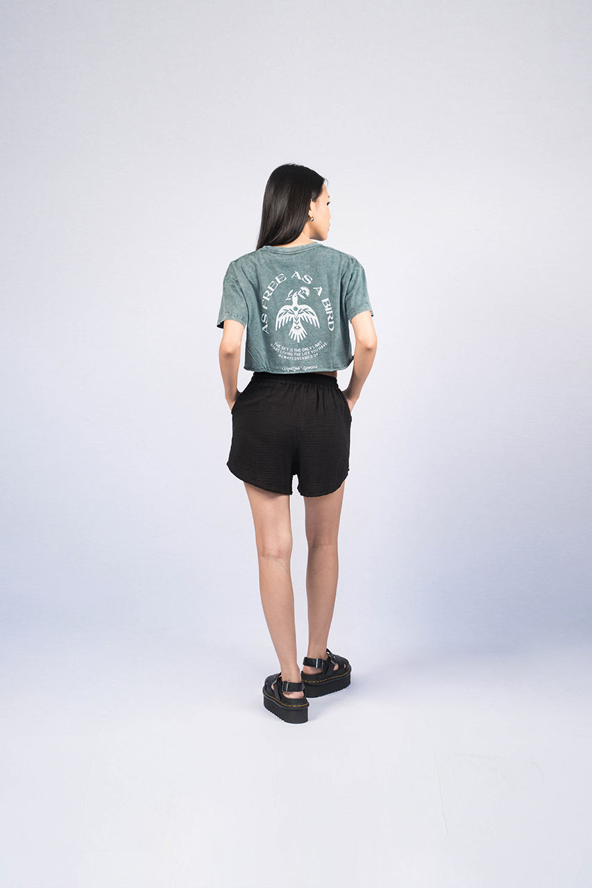 BIRD Olive Green Wash Regular-Fit Crop Top