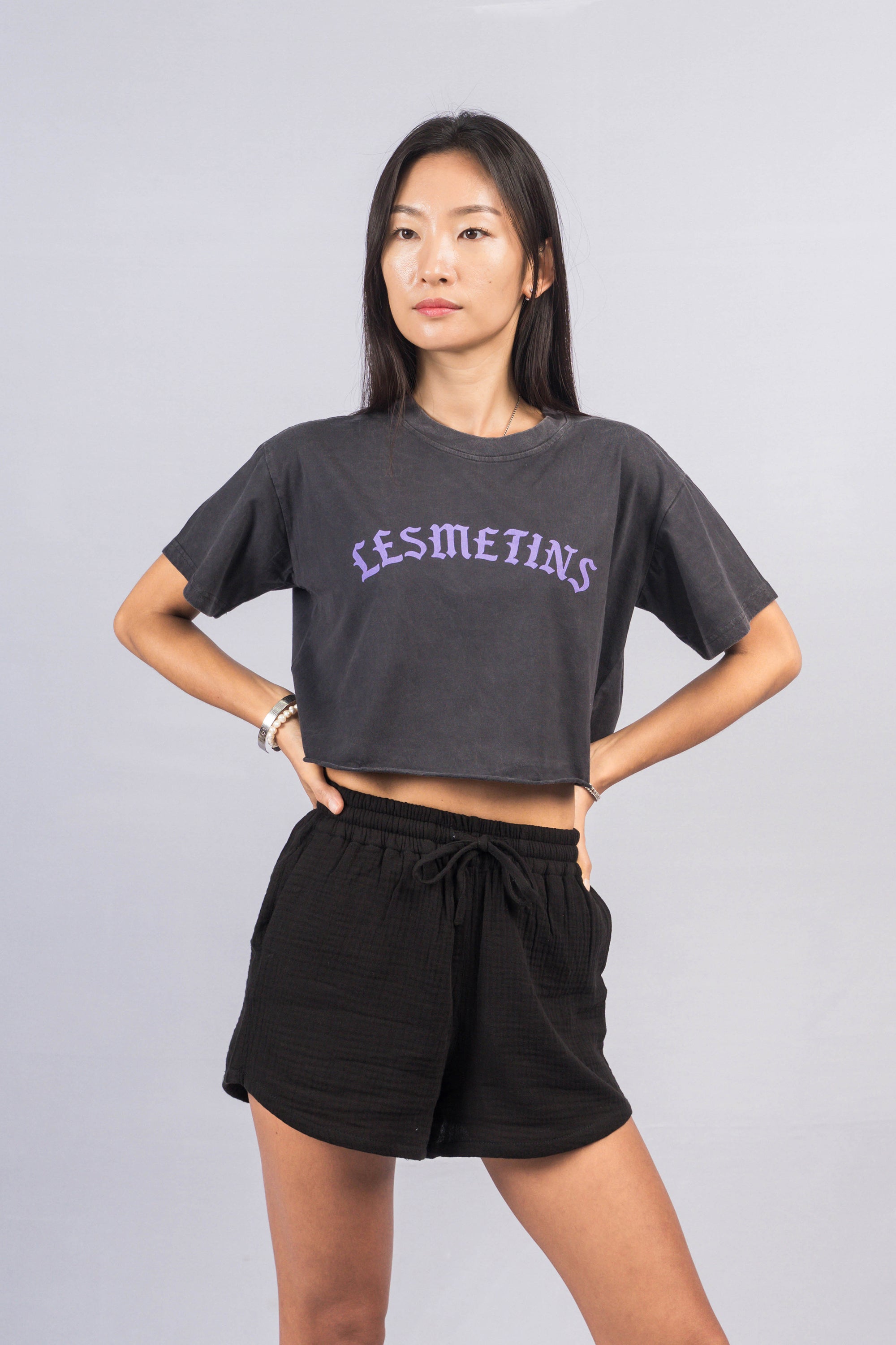 ISABELL Charcoal Wash Regular-Fit Crop Top