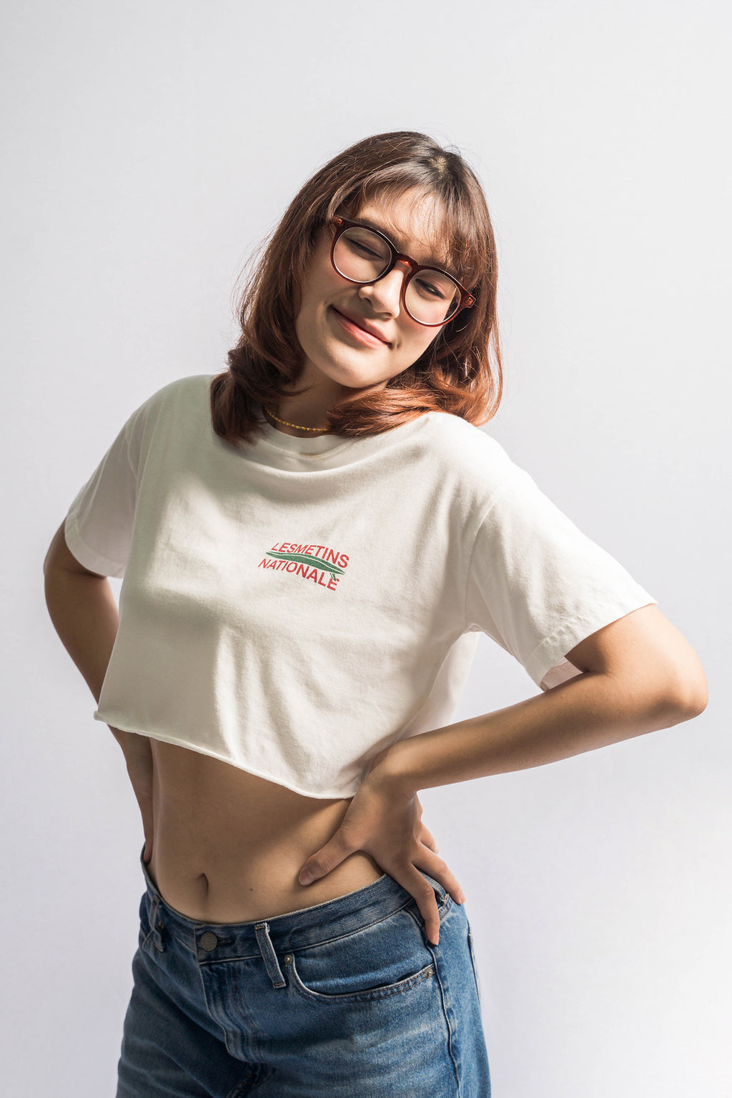 MELLISA Off White Wash Regular-Fit Crop Top