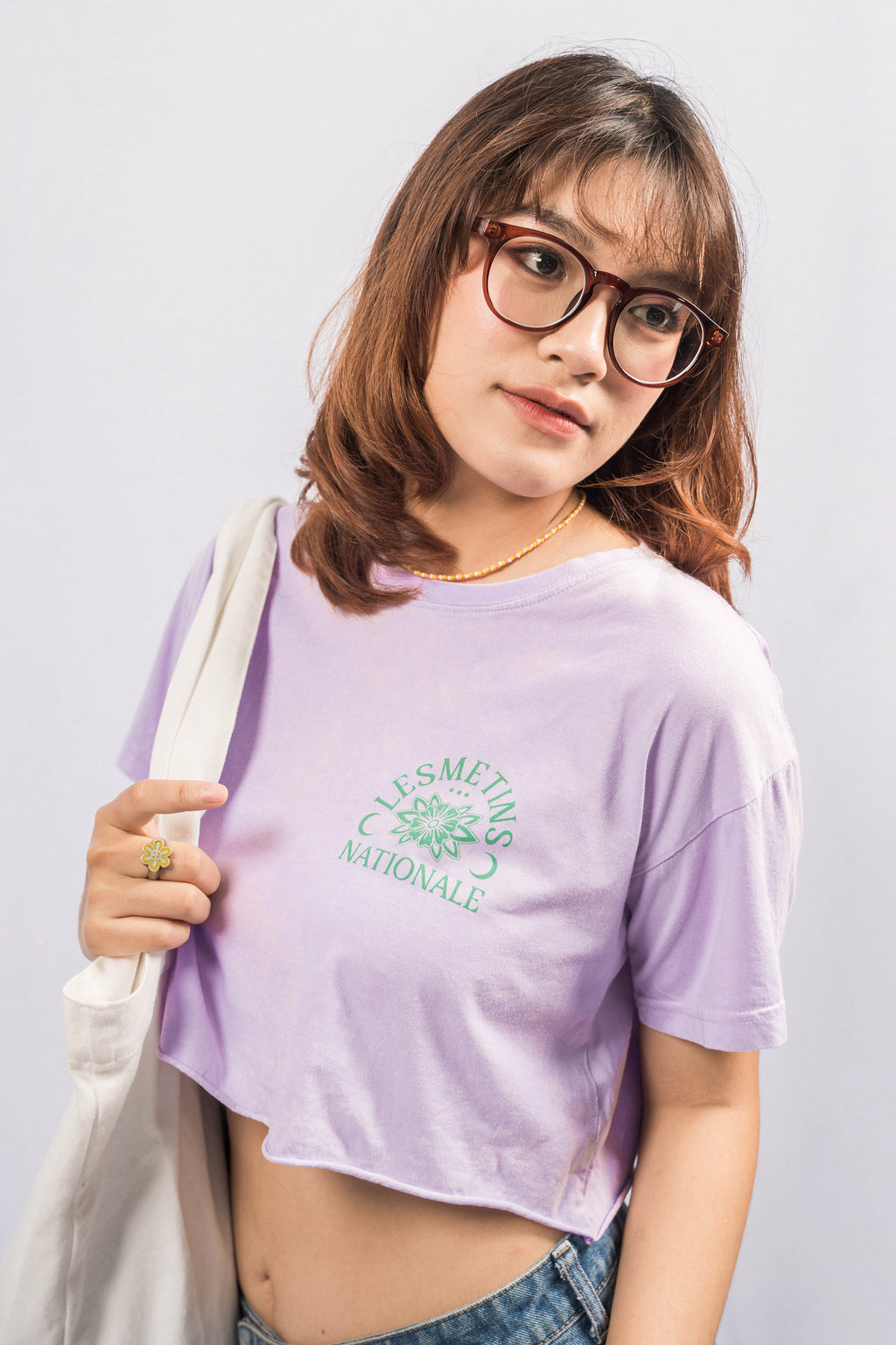 RONIN Lilac Wash Regular-Fit Crop Top