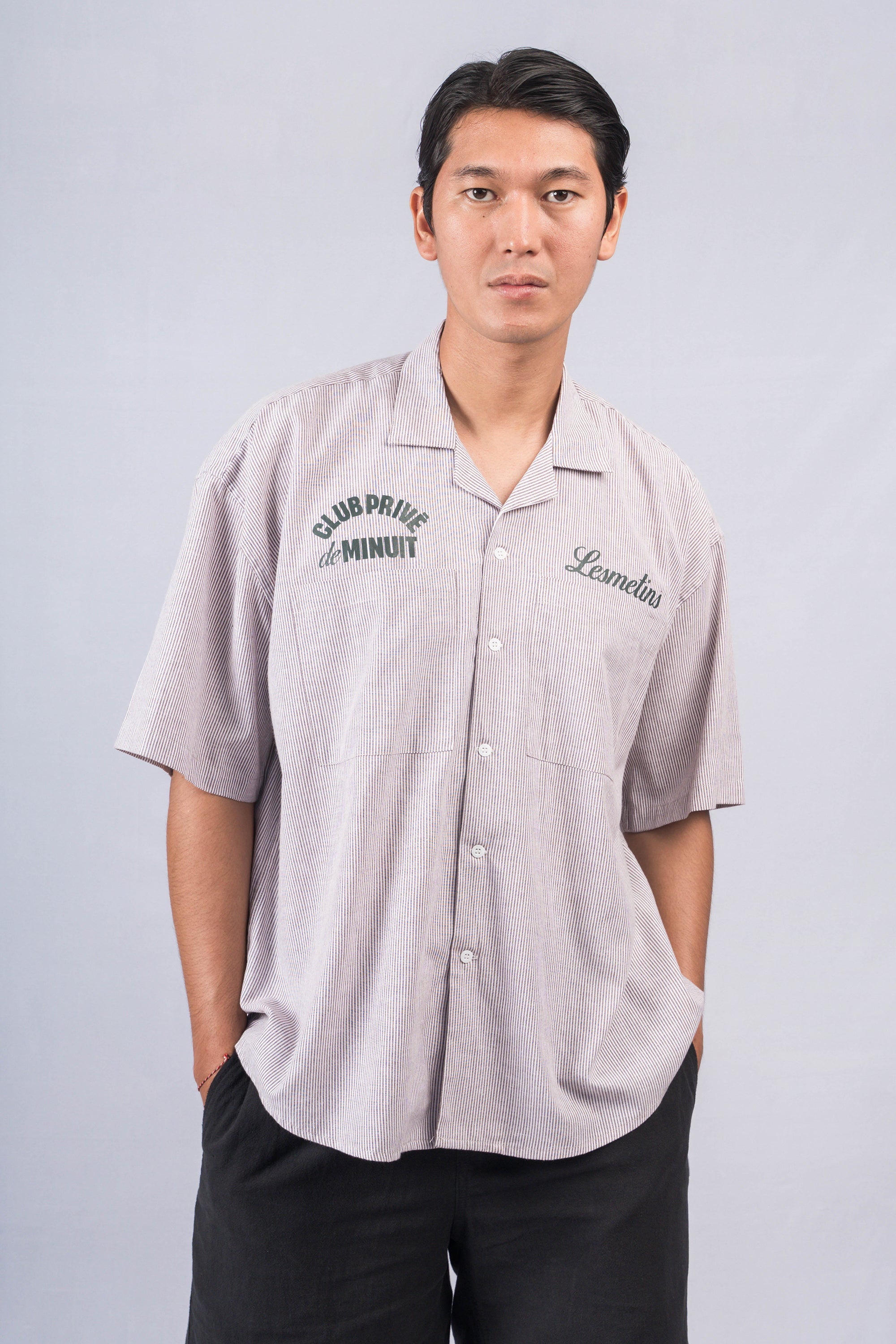 MIDNIGHT Brown Boxy-Fit Open Collar Shirt