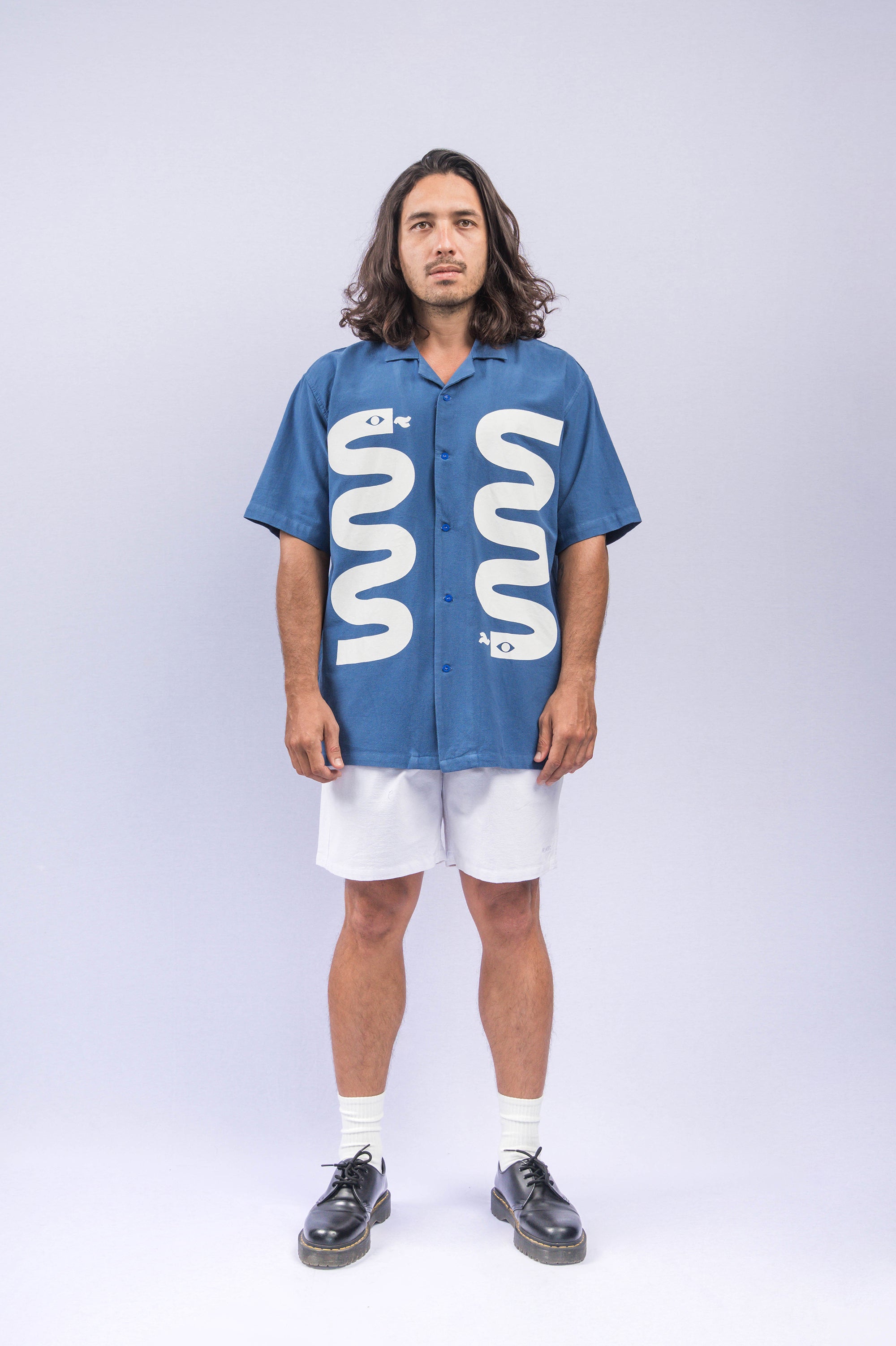 SERPENT Royal Blue Relaxed-Fit Printed Shirt