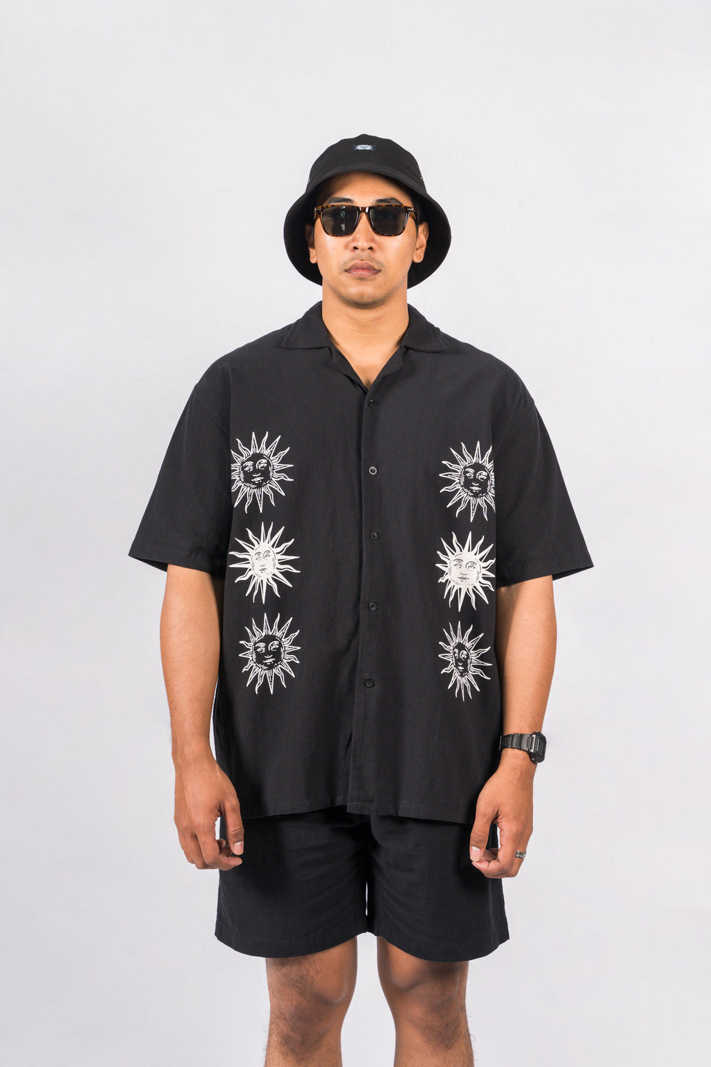 SUNS Black Relaxed-Fit Printed Shirt
