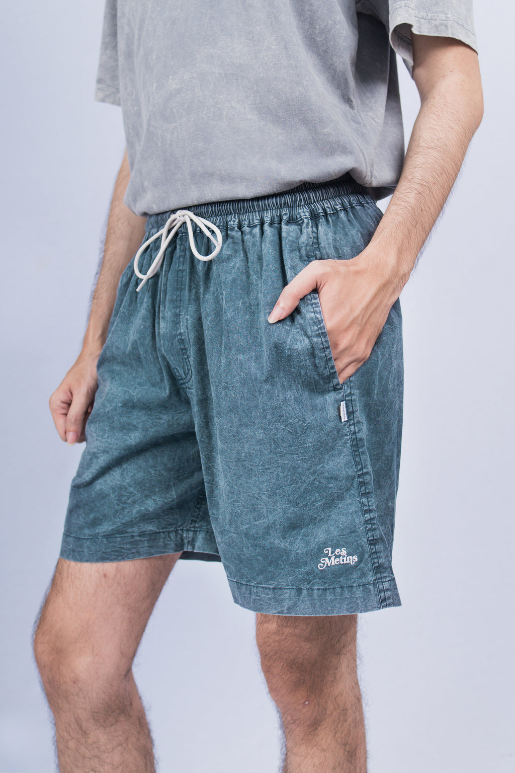LANY Dark Teal Wash Relaxed-Fit Shorts