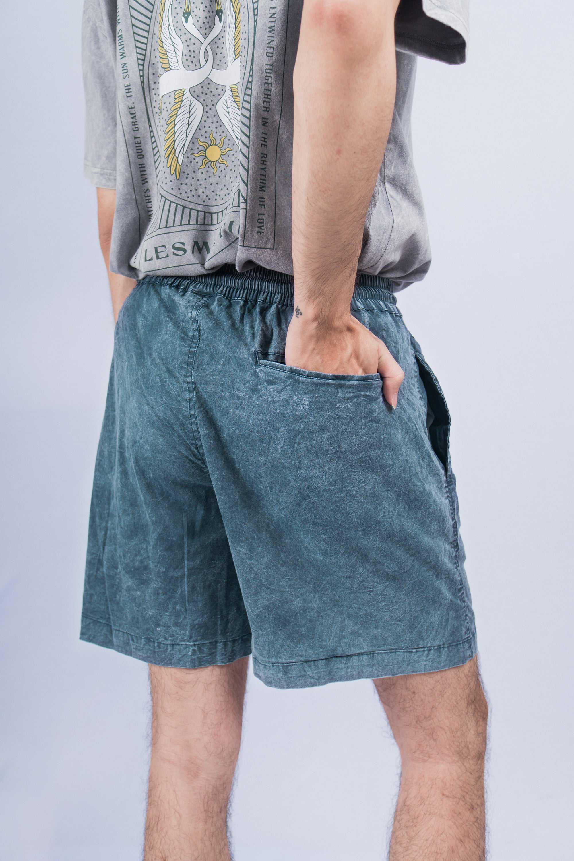 LANY Dark Teal Wash Relaxed-Fit Shorts