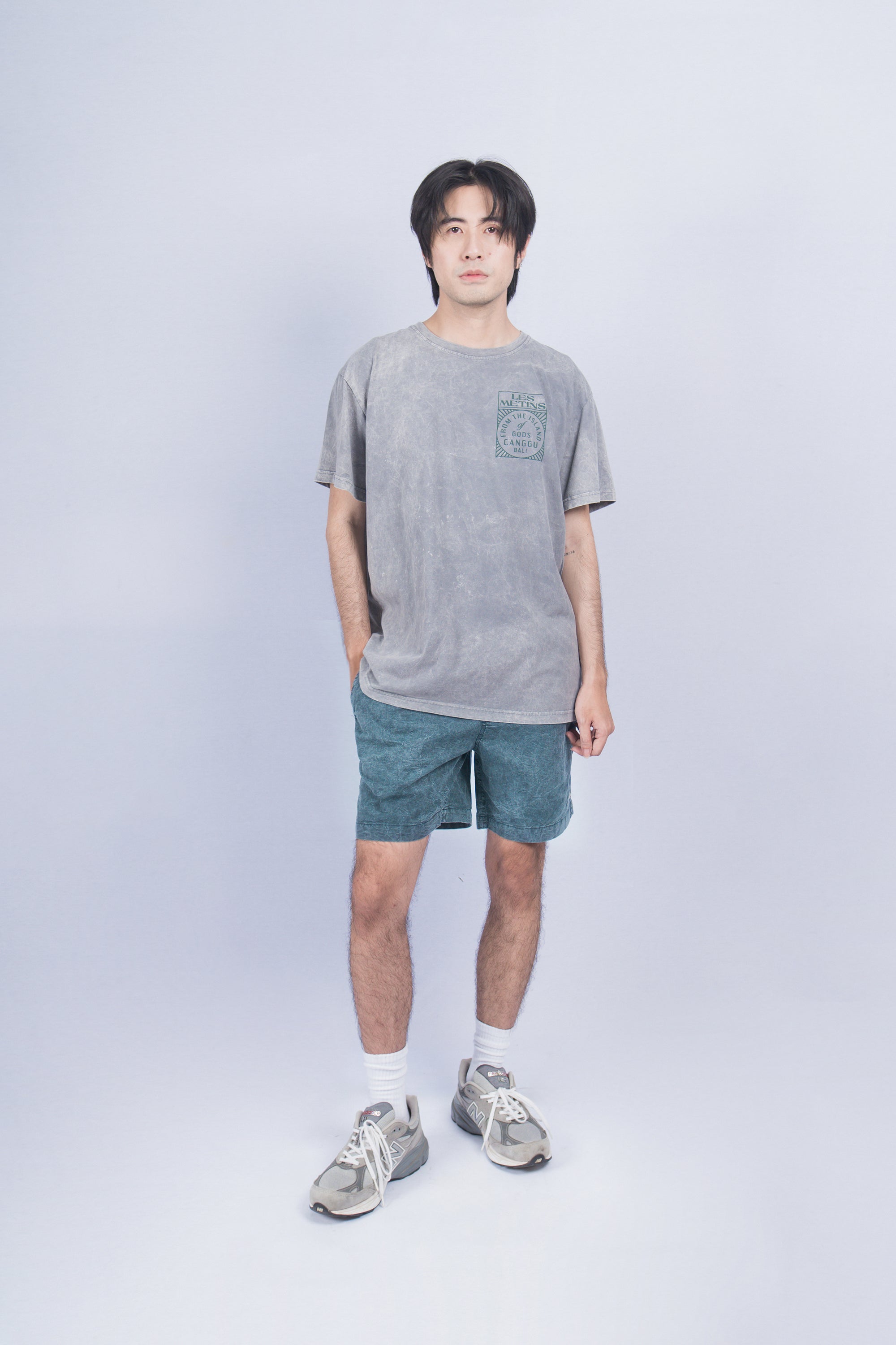 LANY Dark Teal Wash Relaxed-Fit Shorts
