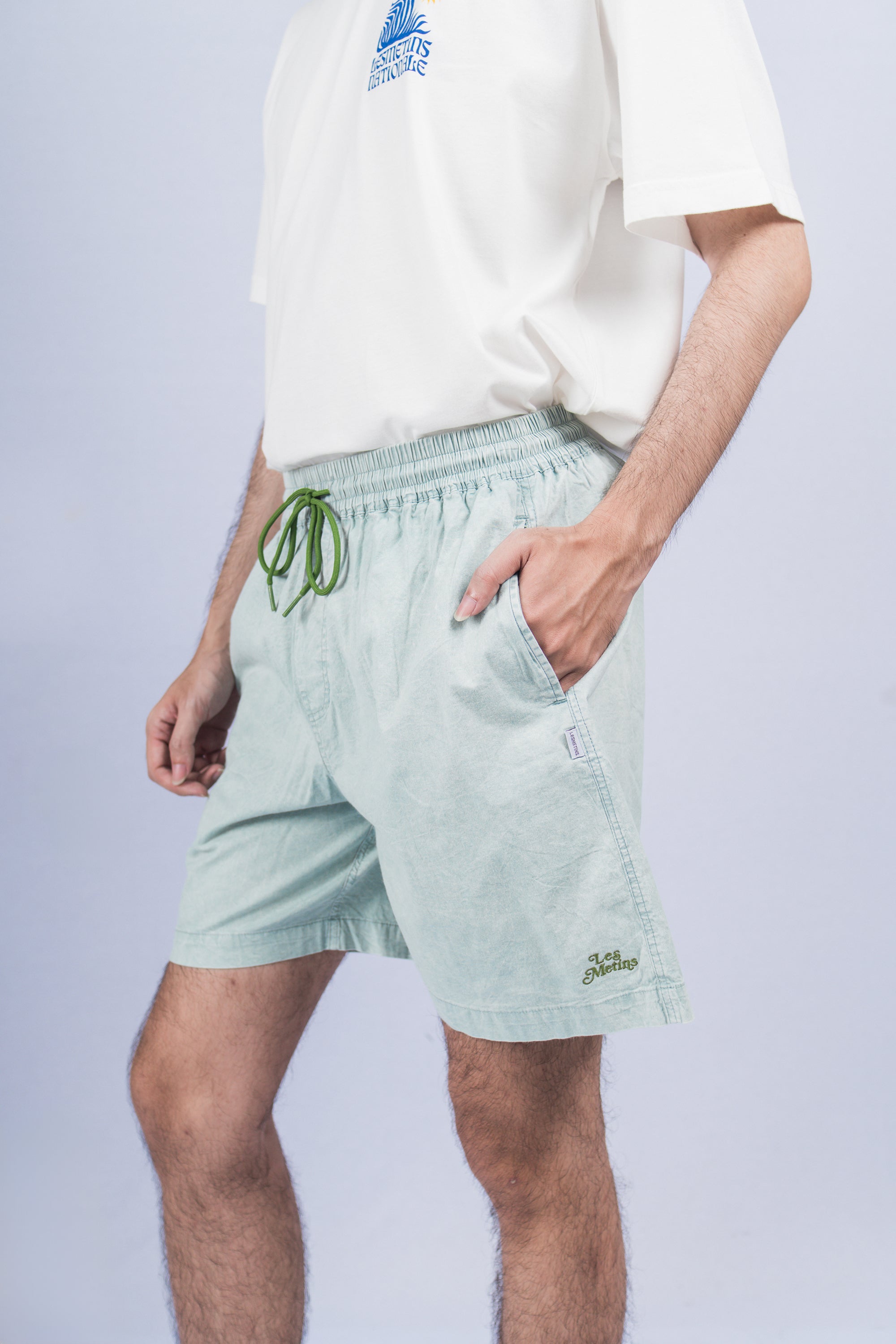 LANY Light Green Wash Relaxed-Fit Shorts