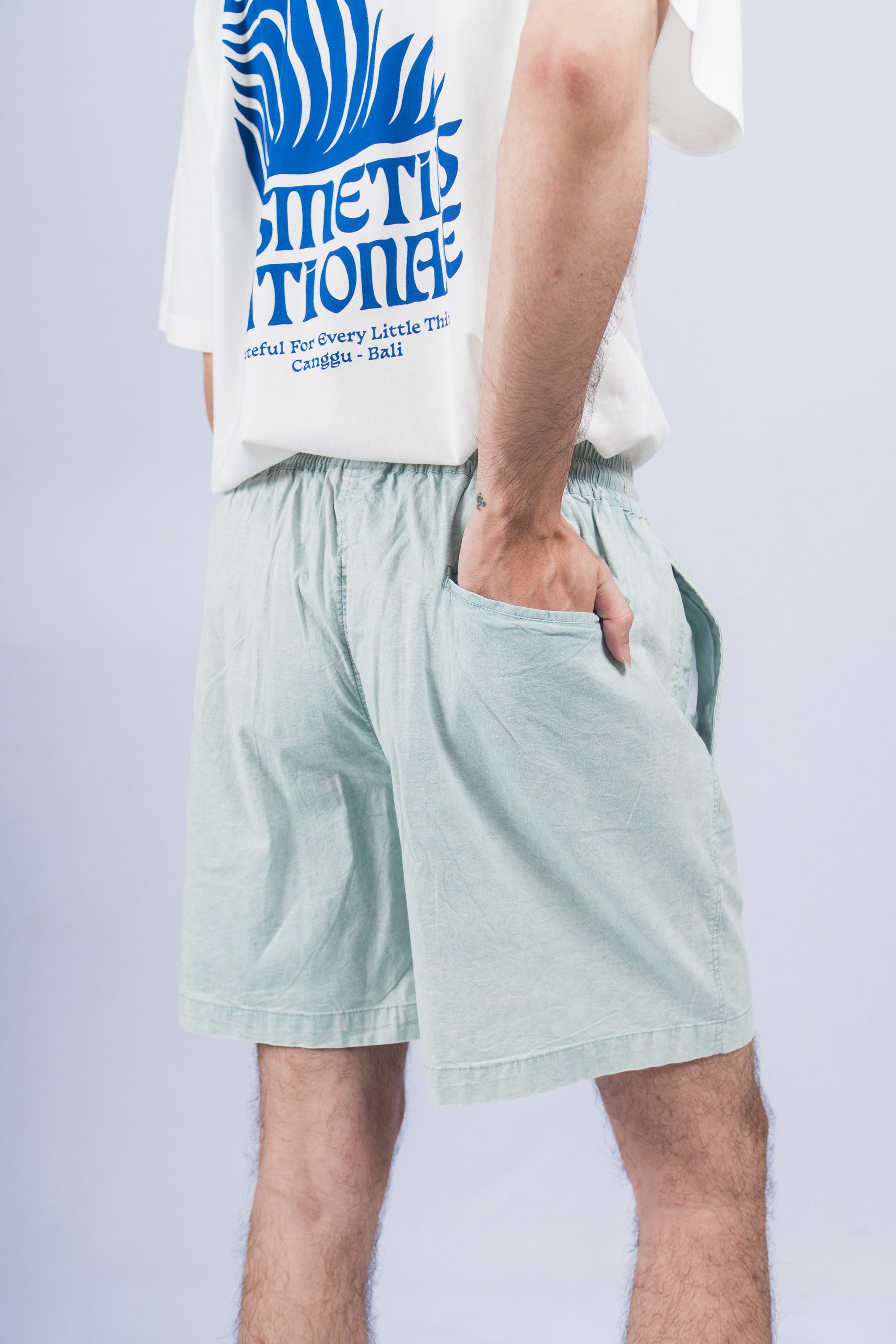 LANY Light Green Wash Relaxed-Fit Shorts