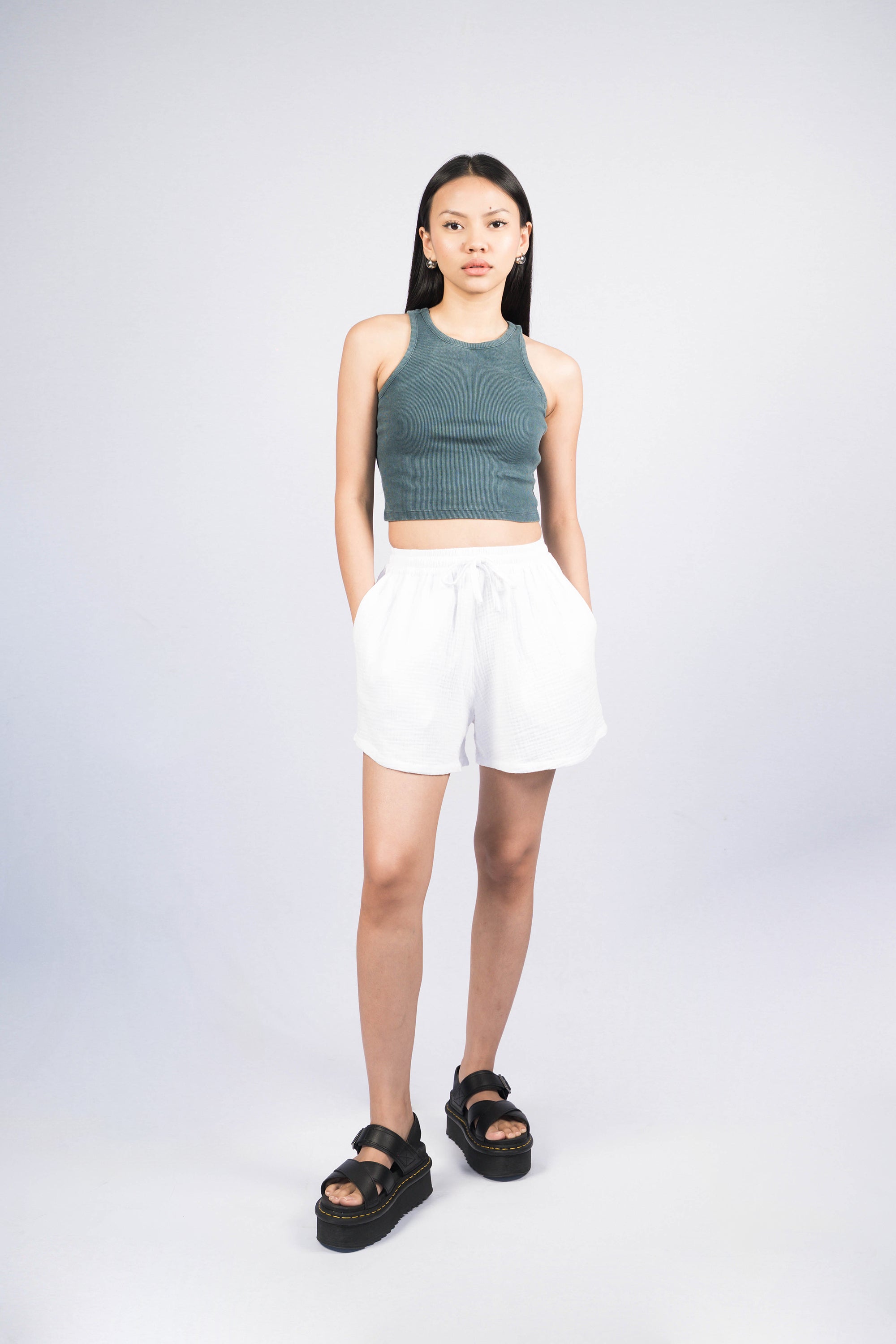 LISA Dark Teal Wash Regular-Fit Ribbed Tank