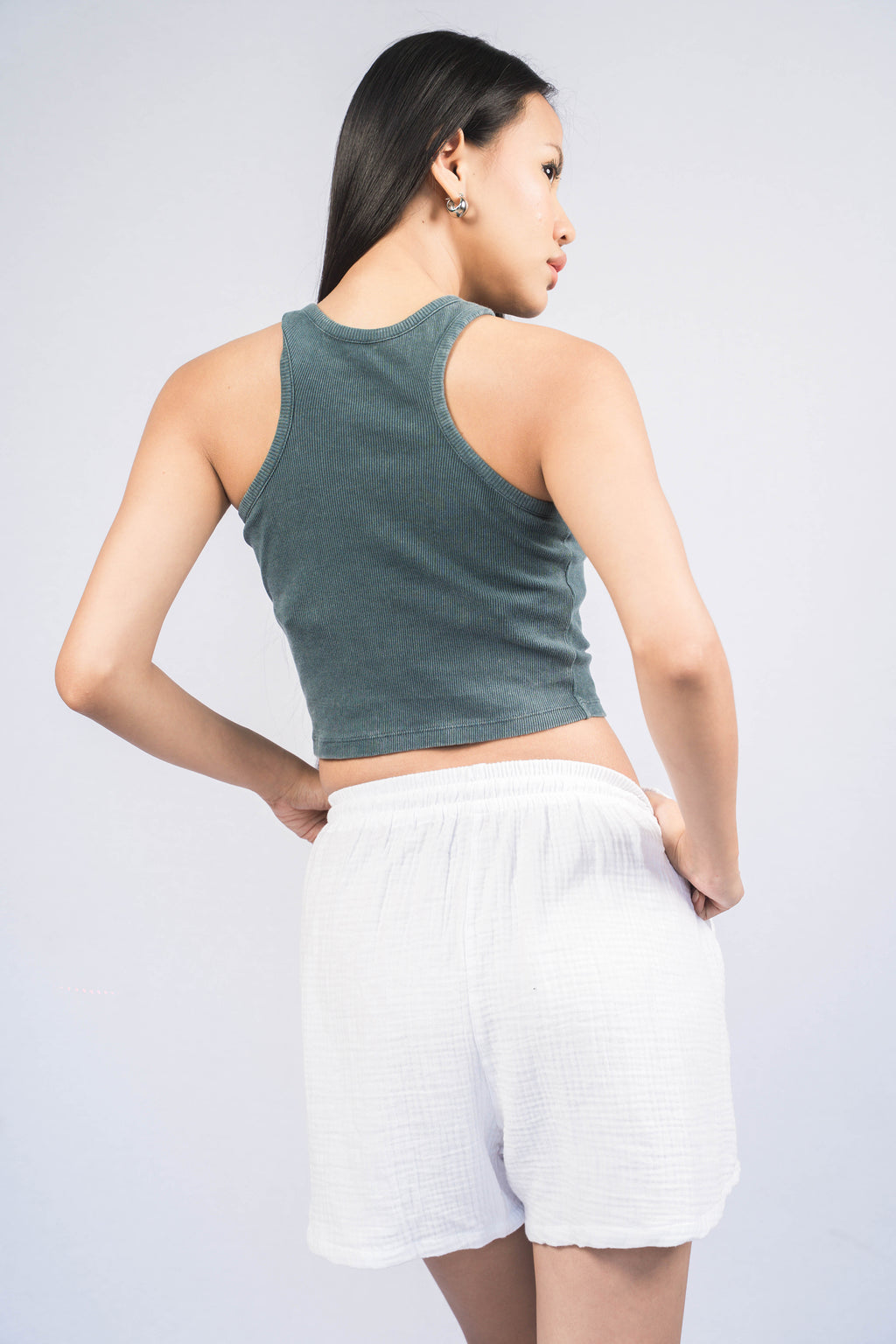 LISA Dark Teal Wash Regular-Fit Ribbed Tank