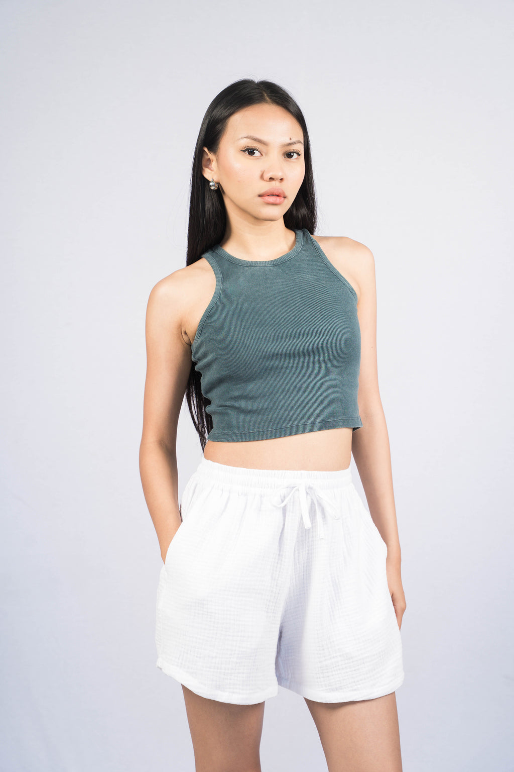 LISA Dark Teal Wash Regular-Fit Ribbed Tank