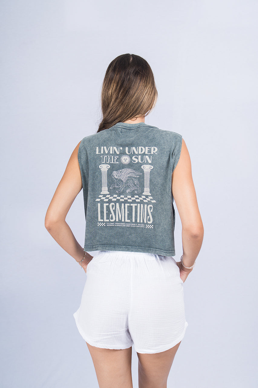 AQUILLA Green Bottle Wash Sleeveless Top