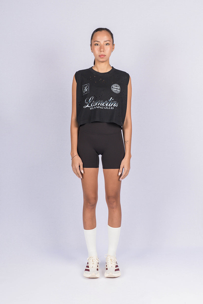 COMAN Black Wash Sleeveless Top (Perforated)