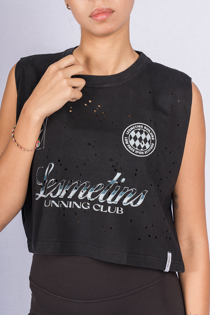 COMAN Black Wash Sleeveless Top (Perforated)