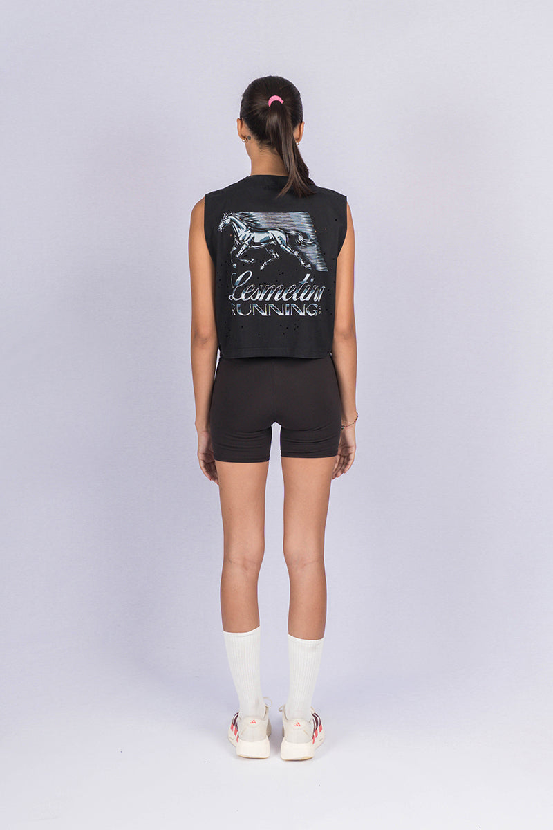 COMAN Black Wash Sleeveless Top (Perforated)