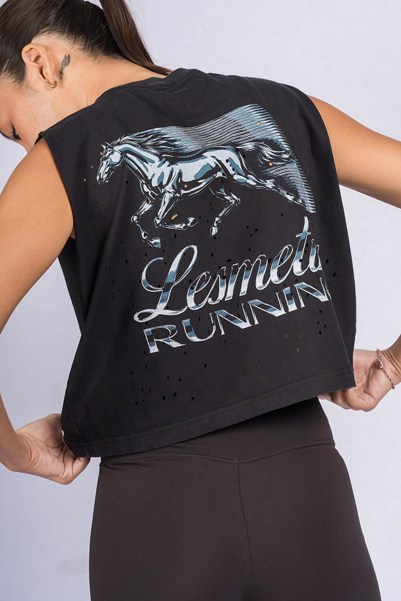 COMAN Black Wash Sleeveless Top (Perforated)