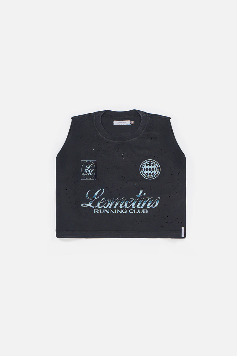 COMAN Black Wash Sleeveless Top (Perforated)