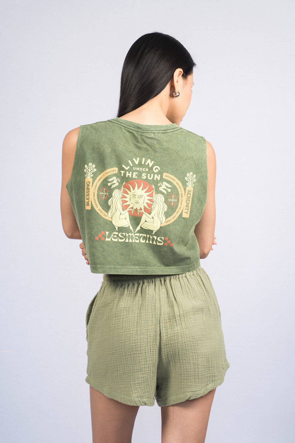 MONA Olive Green Wash Sleeveless Top
