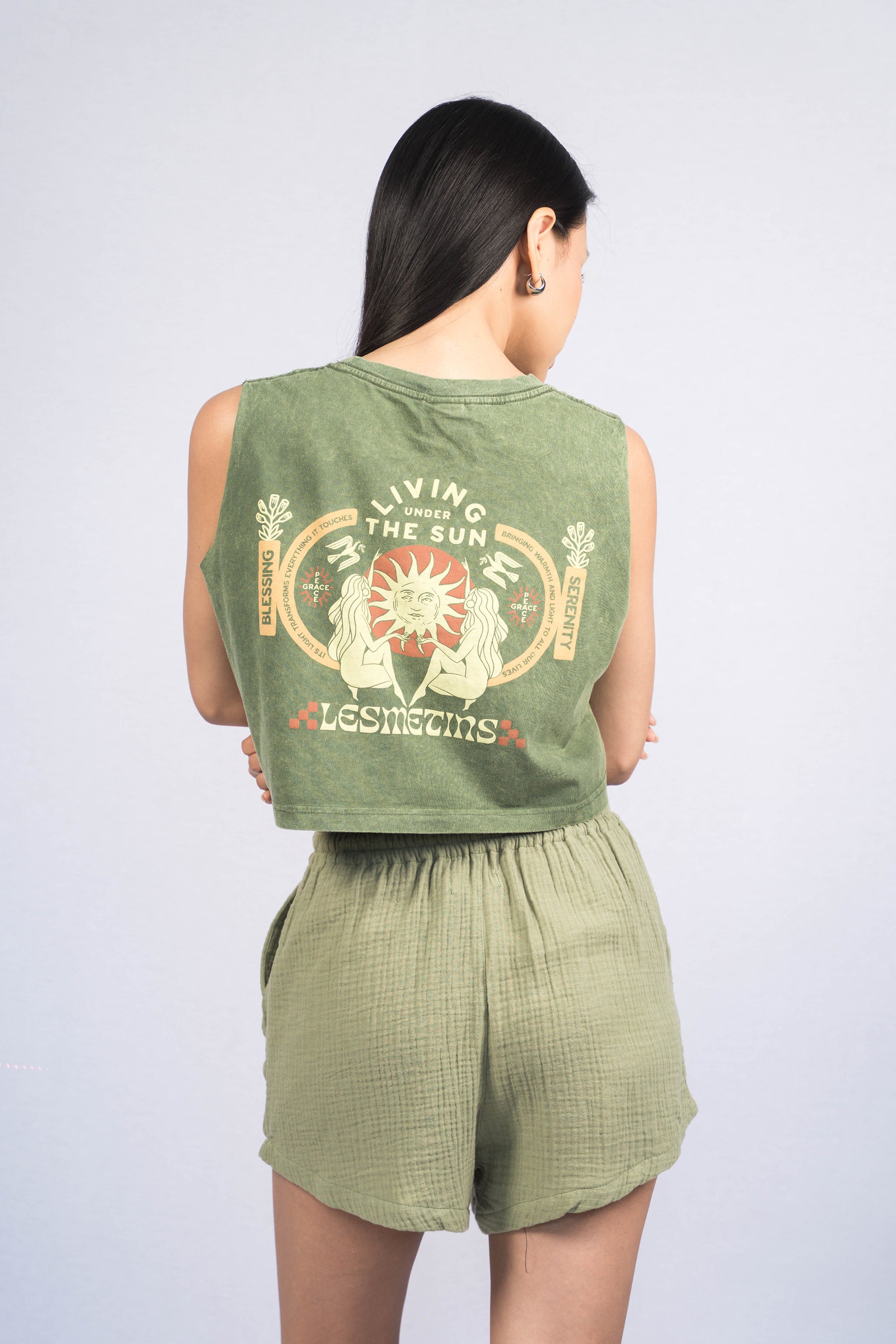 MONA Olive Green Wash Sleeveless Top