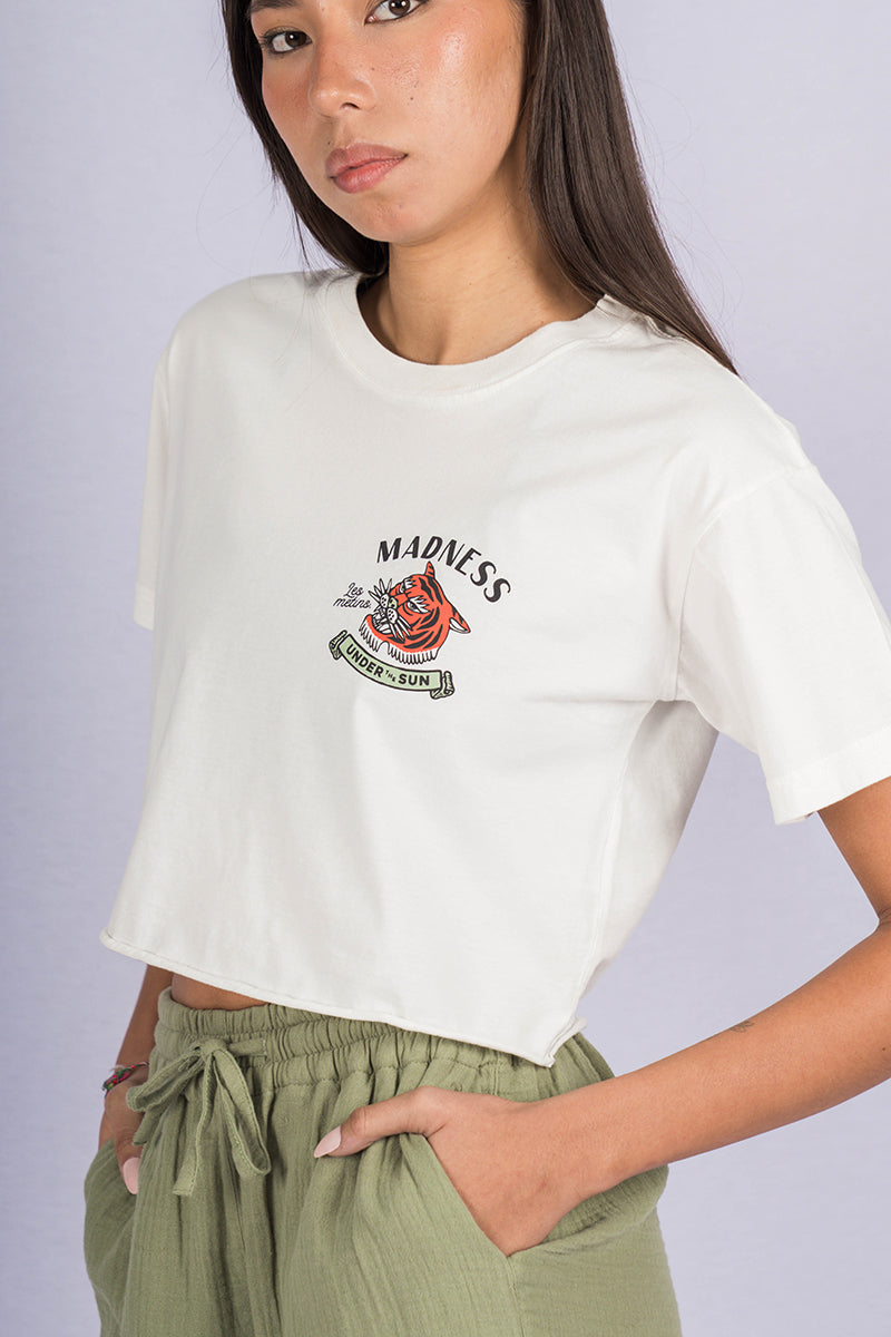 SABER Off-White Wash Regular-Fit Crop Top