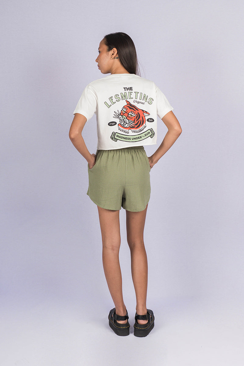 SABER Off-White Wash Regular-Fit Crop Top