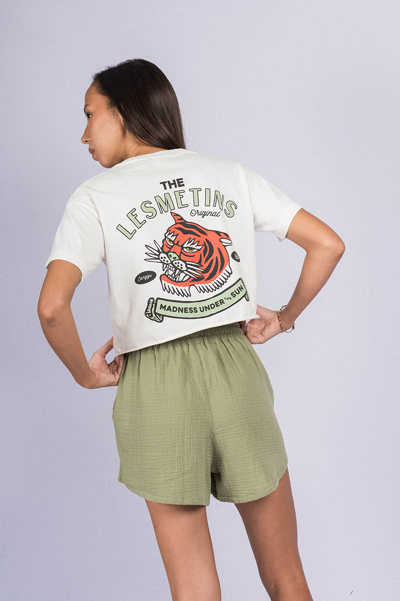 SABER Off-White Wash Regular-Fit Crop Top