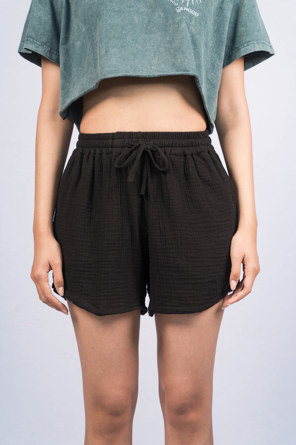 LINA Black Regular-Fit Sweat Shorts