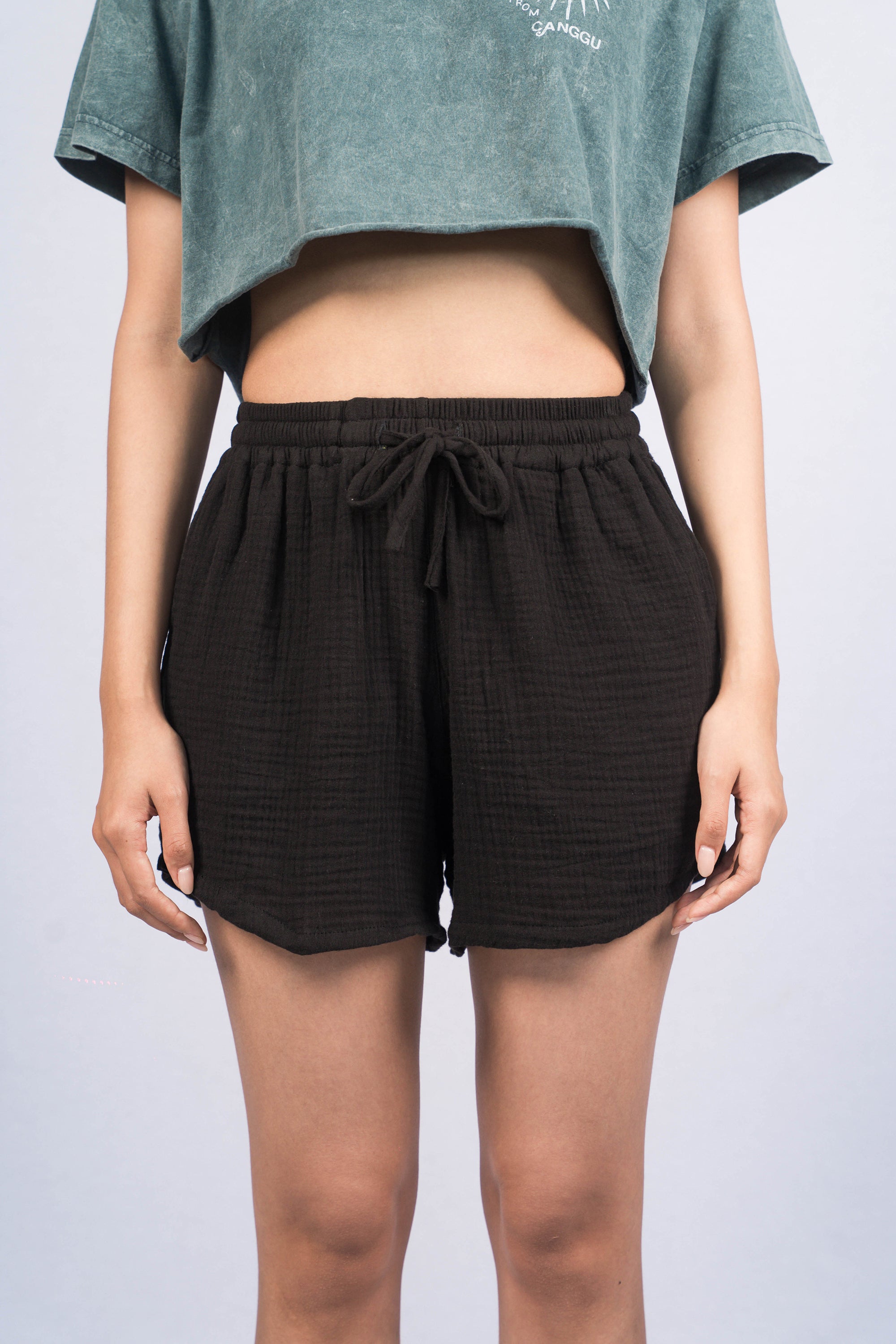 LINA Black Regular-Fit Sweat Shorts