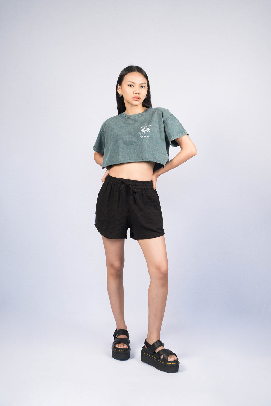 LINA Black Regular-Fit Sweat Shorts